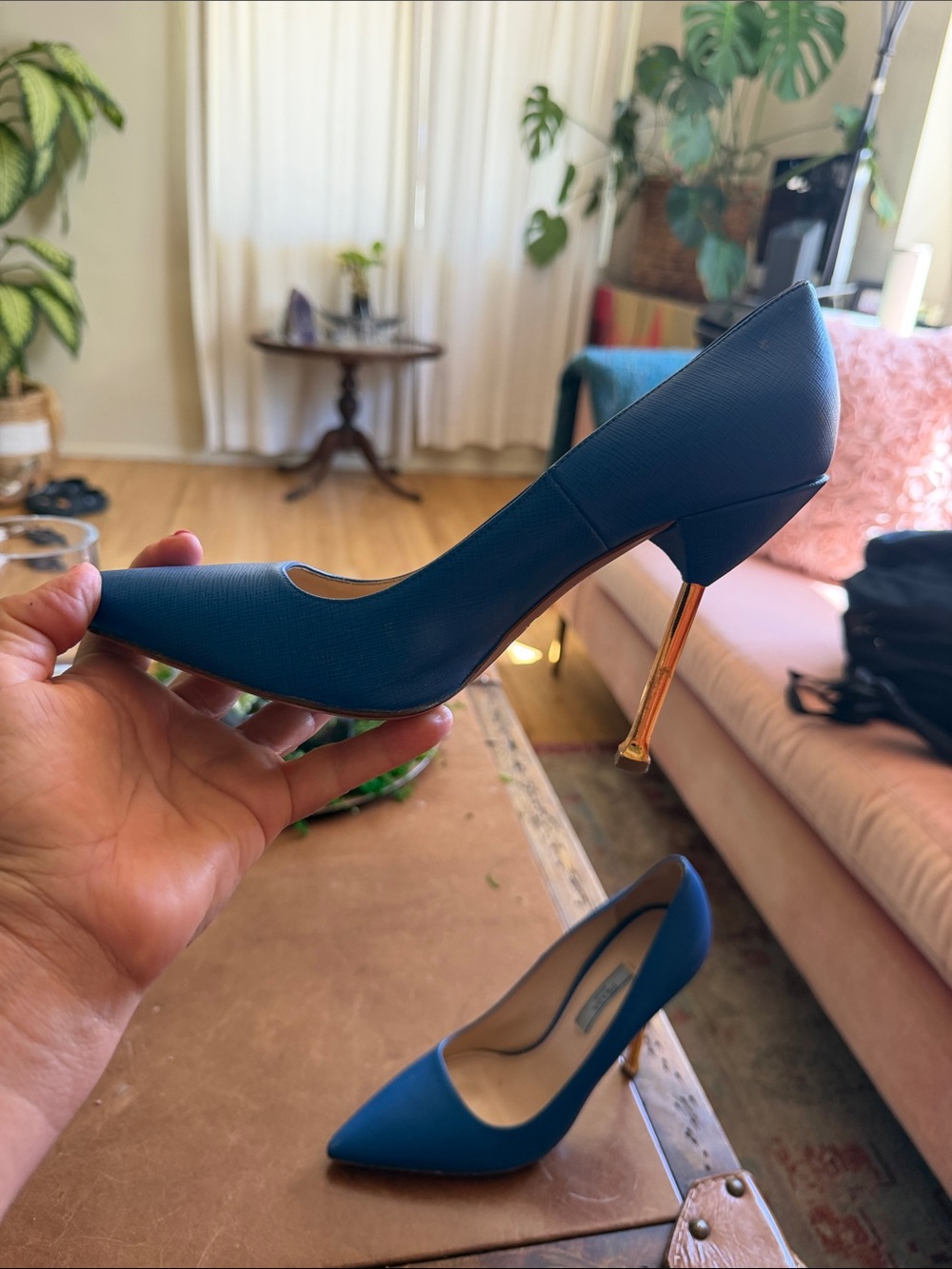 Prada Vibrant Blue Pointed-Toe Leather Pumps - Picture 2 of 5